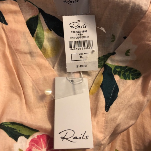 Rails Thea Crop Top Tie Front Button Pink Grapefruit NWT NEW - Picture 6 of 9